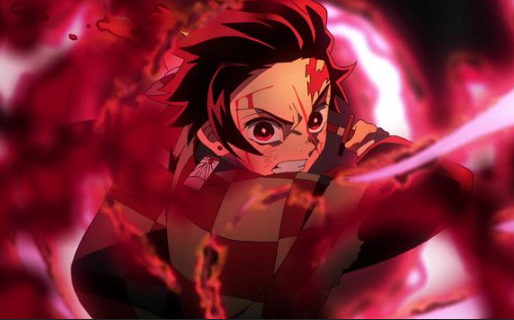 Tanjiro Kamado dengan pedang Nichirin saat bertarung melawan iblis di Kimetsu no Yaiba